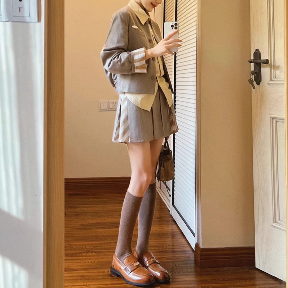 早秋纯色微压小腿袜显腿细长筒袜