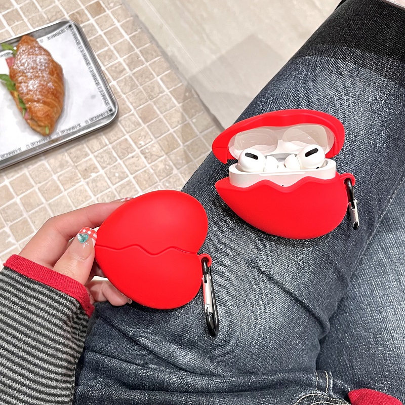 红色立体爱心适用苹果硅胶耳机套