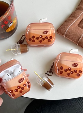 立体吸管杯珍珠奶茶适用AirPods3/4代蓝牙耳机套苹果Pro二代耳机壳imd1/2代保护套三四代新款可爱小众充电仓