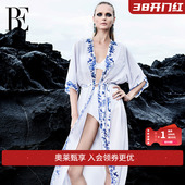 度假防晒沙滩长裙 中国风青花瓷泳衣外搭披纱裹裙 BE范德安罩衫 女