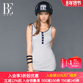 BE范德安遮肚显瘦泳衣女条纹海军风连体裙式 露背泳装