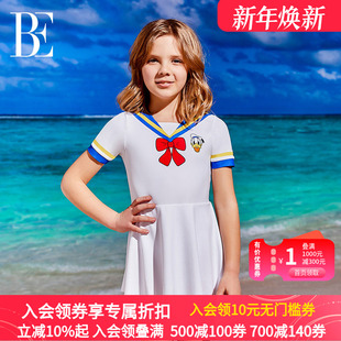 泳衣女童海军风新款 BE范德安儿童连体裙式 泳衣时尚