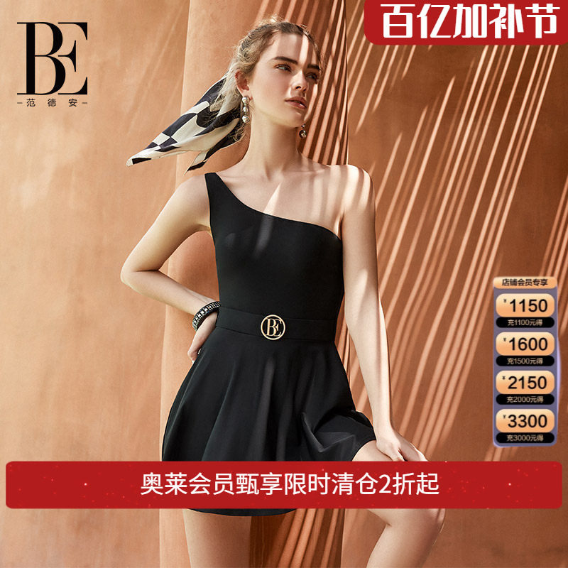 BE范德安小黑裙系列连体泳衣女士 时尚斜肩高级感裙式显瘦绝美