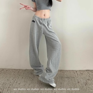 梵文十字架直筒休闲运动轻盈宽松阔腿超舒服女长裤 天花板 实拍