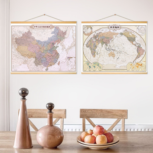 2025新版地图世界中国实木挂画地理书房餐厅教室走廊装饰画墙壁画
