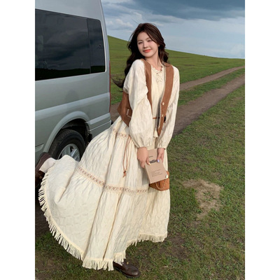 ⭐2025新款川西旅游穿搭连衣裙套装春秋女美拉德感长裙子年轻