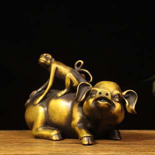 猪猴摆件纯铜猪上猴诸侯猴子骑猪创意礼品客厅装 饰品摆设送人礼品