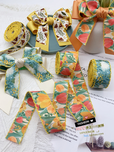 韩国高端复古印花丝带双面加厚勾边缎带发饰蝴蝶结材料礼品包装