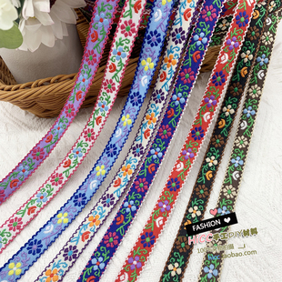 新款民族风1.5cm提花织带花朵刺绣缎带手工发饰头饰花边服装辅料