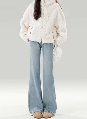 浅色微喇牛仔裤女士秋冬新款高腰加长显瘦高个子百搭不贴腿喇叭裤