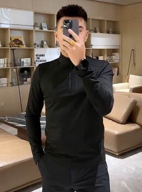 2025秋季新款男士休闲长袖T恤简约时尚百搭户外立领拉链打底33632