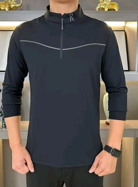 2025秋季男士新款立领长袖T恤简约气质休闲时尚百搭拉链打底35145