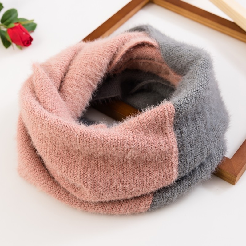 韩版秋冬季女士双色毛毛围脖冬天加厚学生脖套百搭保暖毛线套头潮