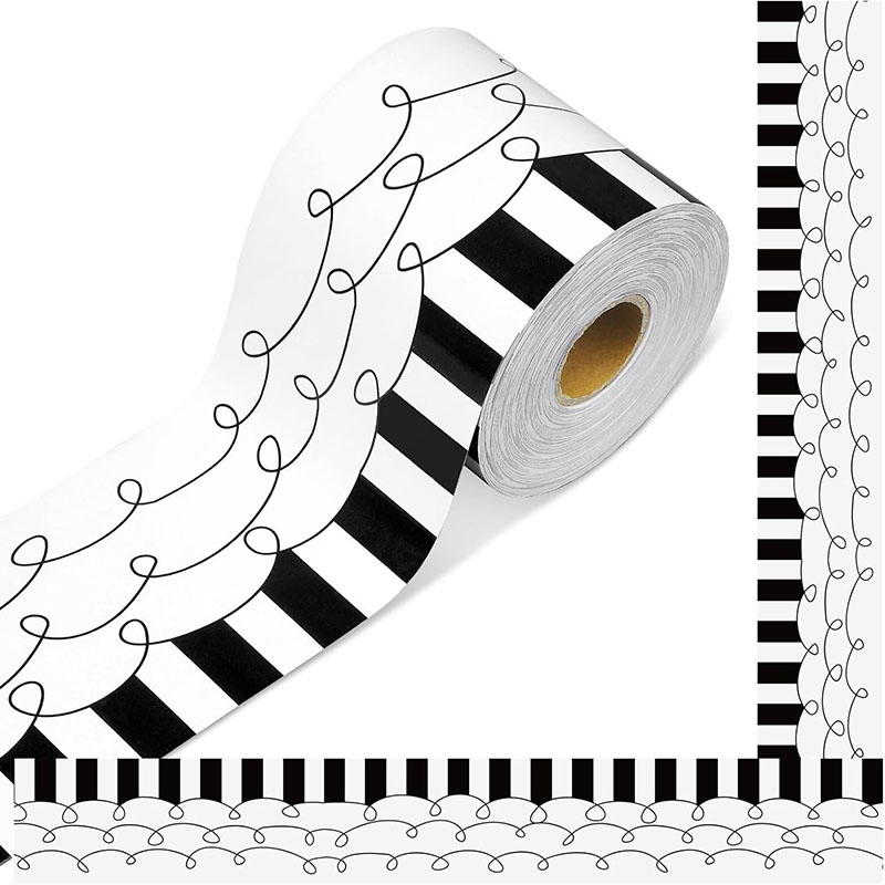 开学季学校黑白线条图波浪纹琴键边框贴纸黑板公告栏教室环创装饰