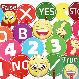 英语早教小学生课堂答题比赛抢答道具YES NO对错 ABCD 1234手举牌