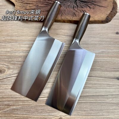 德国9cr18mov夹钢刀家用切肉切菜锋利免磨切片刀中式三合钢斩切刀