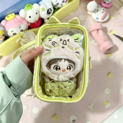 15cm猫耳萌猫透明收纳包可爱外出娃包痛包可挂收纳包装饰小包