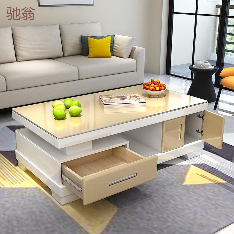 ebe新款现代简约烤漆茶几家用客厅钢化玻璃小户型茶几电视柜组合