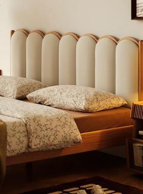 北欧樱桃木实木床日式奶油风格科技布现代简约1.8米大主卧双人床