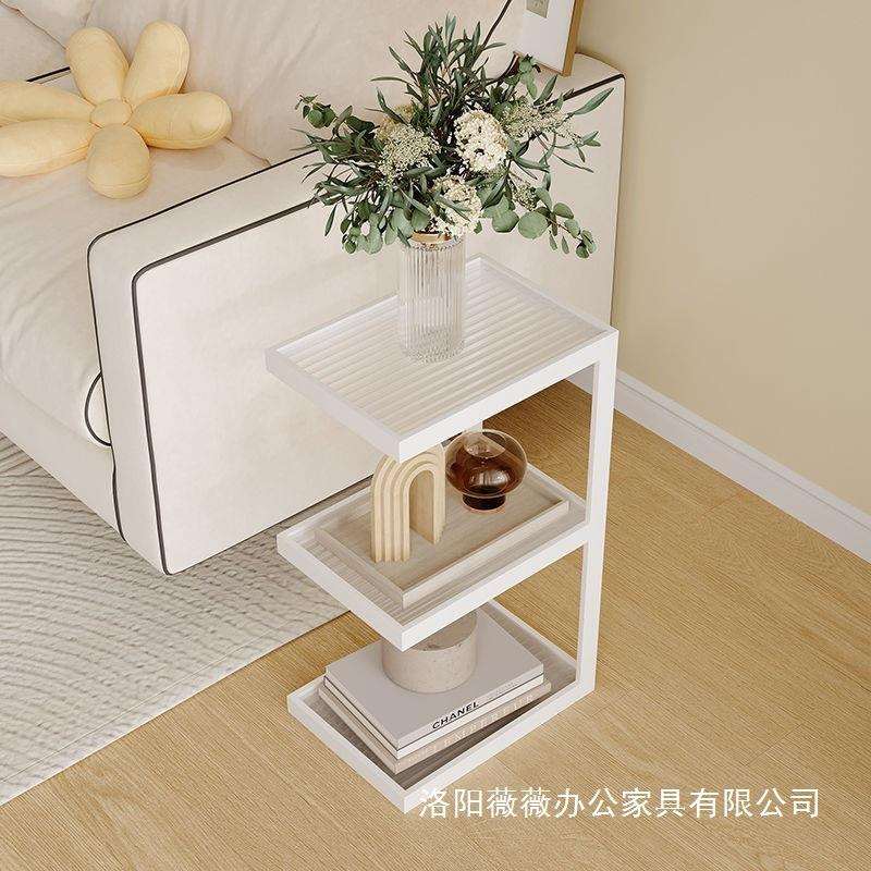 奶油风客厅沙发边几玻璃角几家用落地置物架极窄床头柜床边置物架