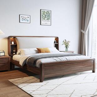 两米乘两米二的胡桃实木床新中式双人主卧宽2米x2米大床200×220