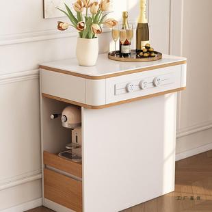奶油风单独岛台柜小户型家用极窄原木风超小岩板餐桌一体餐台定