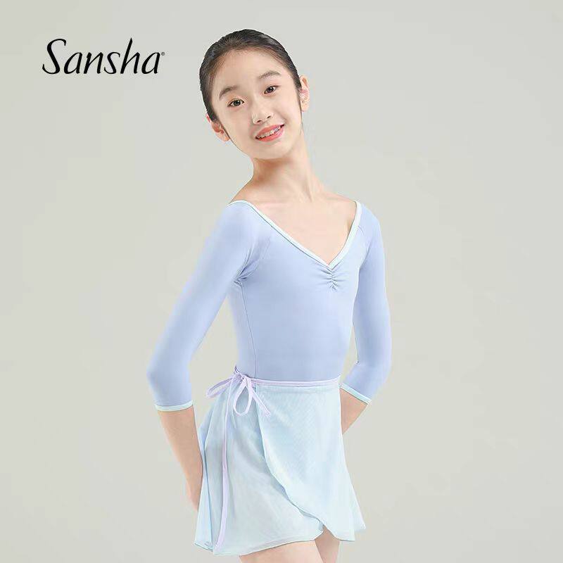 三沙儿童芭蕾舞练功服V领撞色七分袖秋冬空中瑜伽连体舞蹈服成人