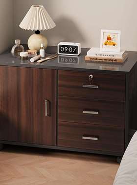 带锁床头柜大尺寸移动边柜带轮小型多功能抽屉储物收纳柜现代简约