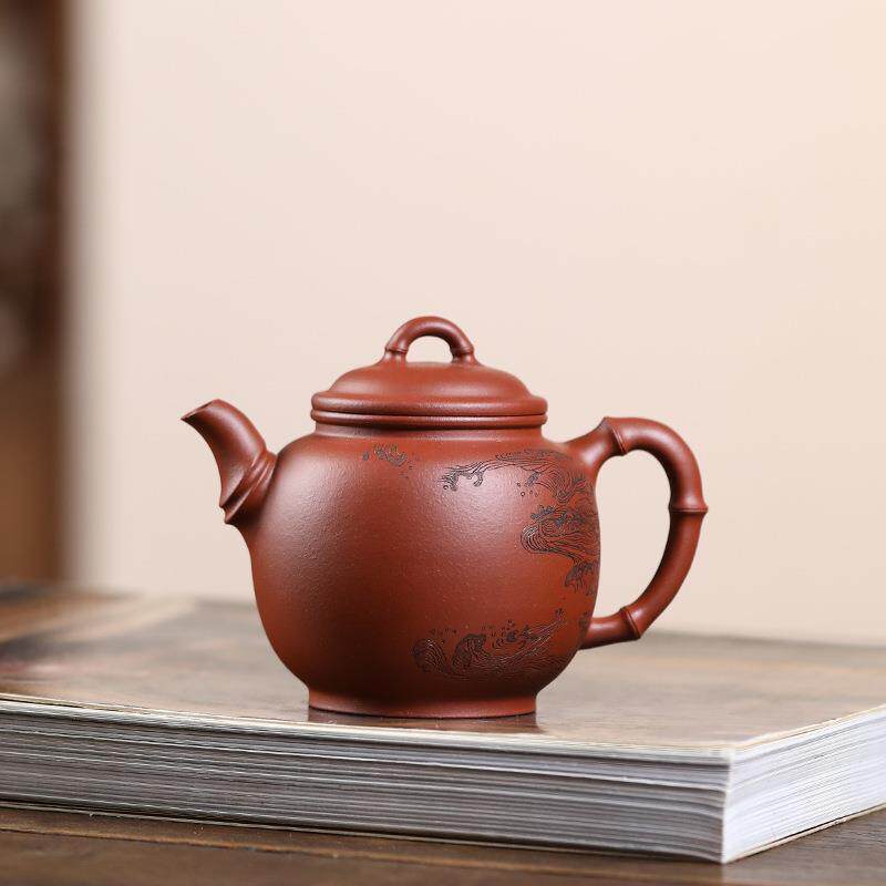 宜兴紫砂壶双国工合作款手工茶壶原矿红清水泥高竹壶茶具