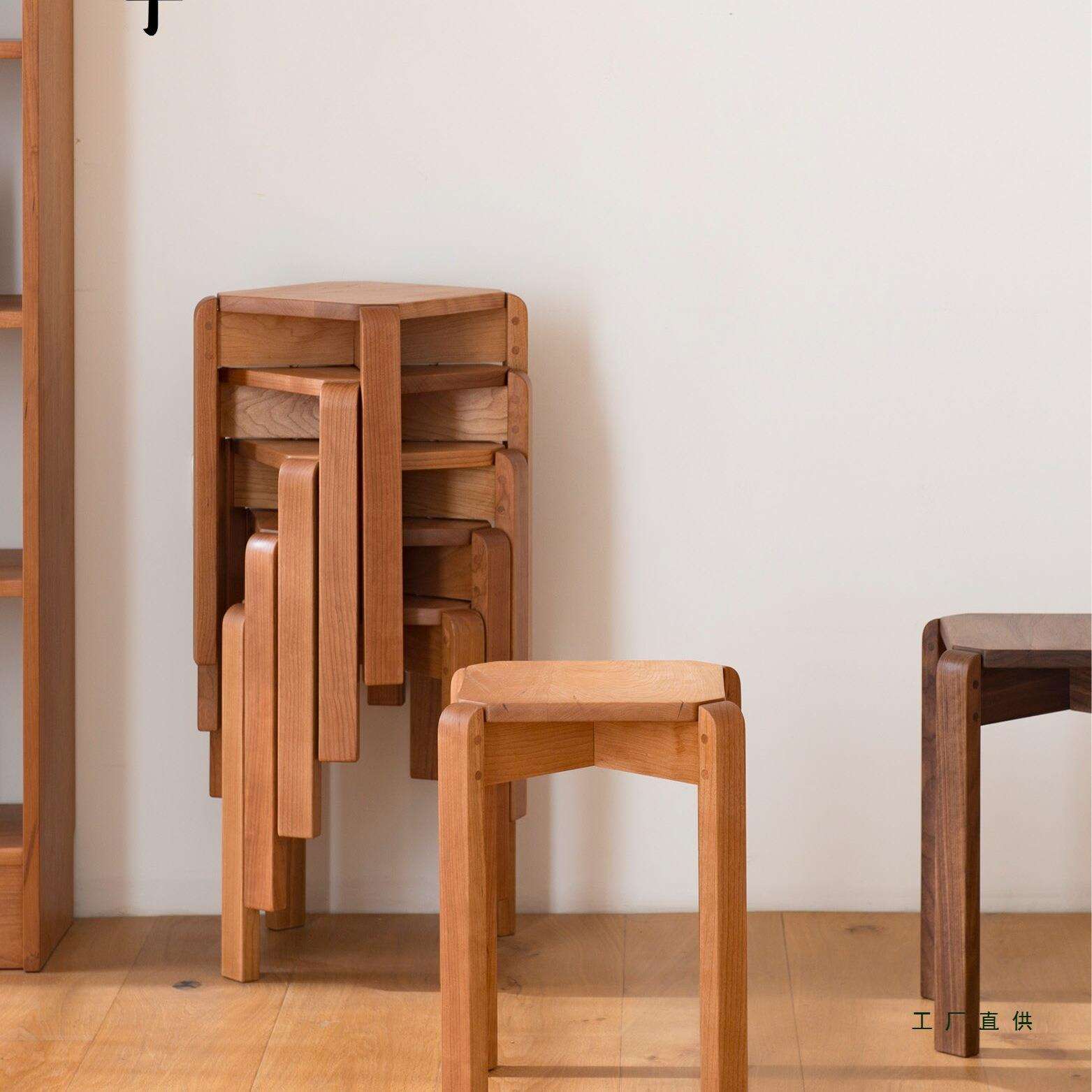 山丁叠摞凳黑胡桃樱桃木榉木堆叠凳实木凳子可叠放餐凳家用化妆凳