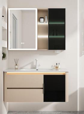 免漆实木浴室柜组合陶瓷一体盆洗手洗脸池卫生间挂墙洗漱台柜轻奢