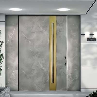 岩板精雕铸铝门入户门一门一景描金工艺偏轴门入户门别墅大门大门