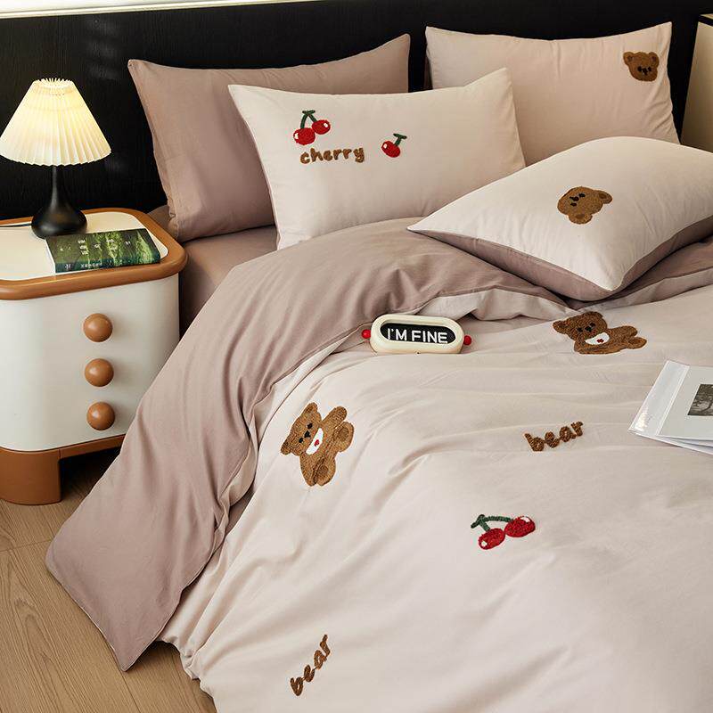 A类卡通100S全棉磨毛四件套儿童毛巾绣加厚纯棉秋冬被套床上用品