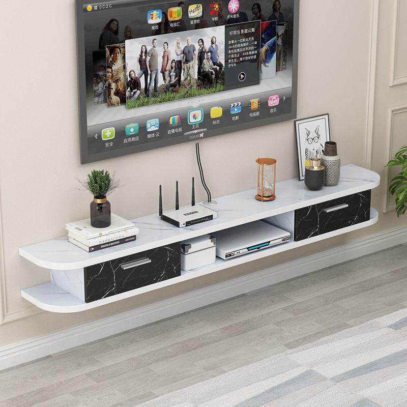 W8轻奢壁挂岩板纹电视柜极窄悬空小户型简约挂墙式路由器置物架吊
