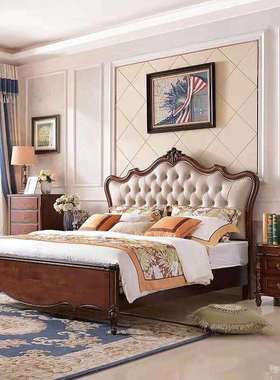美式实木床1.8米双人床主卧简欧大床现代婚床别墅高端卧室家具