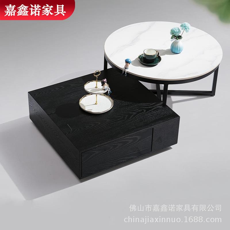 意式现代简约茶几轻奢方形大小户型客厅家用黑灰色创意储物茶几