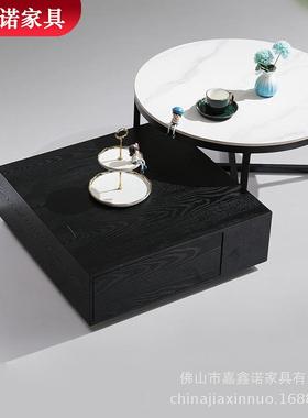 意式现代简约茶几轻奢方形大小户型客厅家用黑灰色创意储物茶几