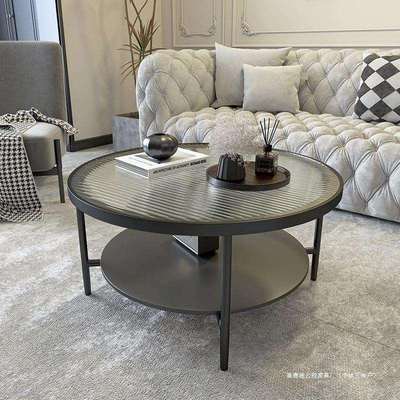 轻奢客厅茶几网红家用小户型钢化玻璃茶几桌圆形双层现代简约小桌