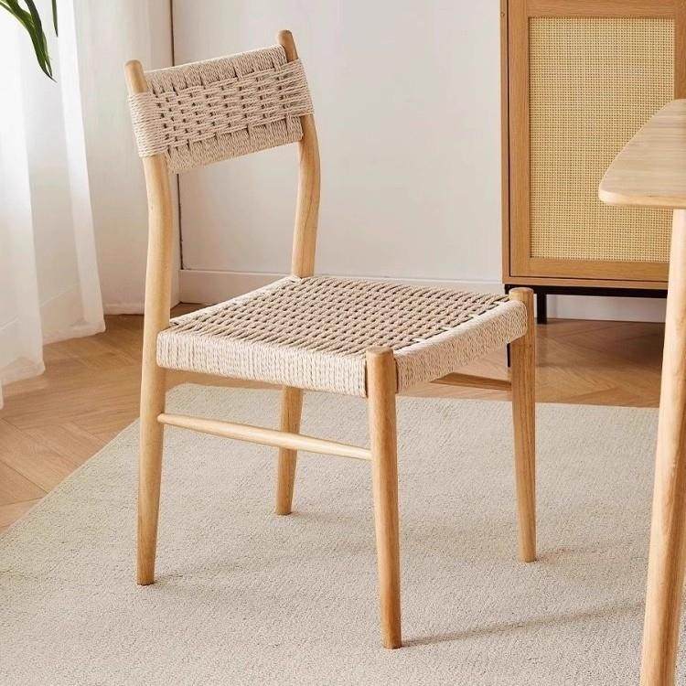 麦田椅中复古实木餐桌椅家用绳藤编靠背椅子设计师小户型极简凳子
