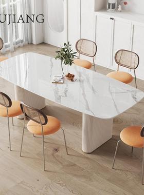 轻奢岩板餐桌椅子组合意式极简家用现代高端长方形饭桌Y806#