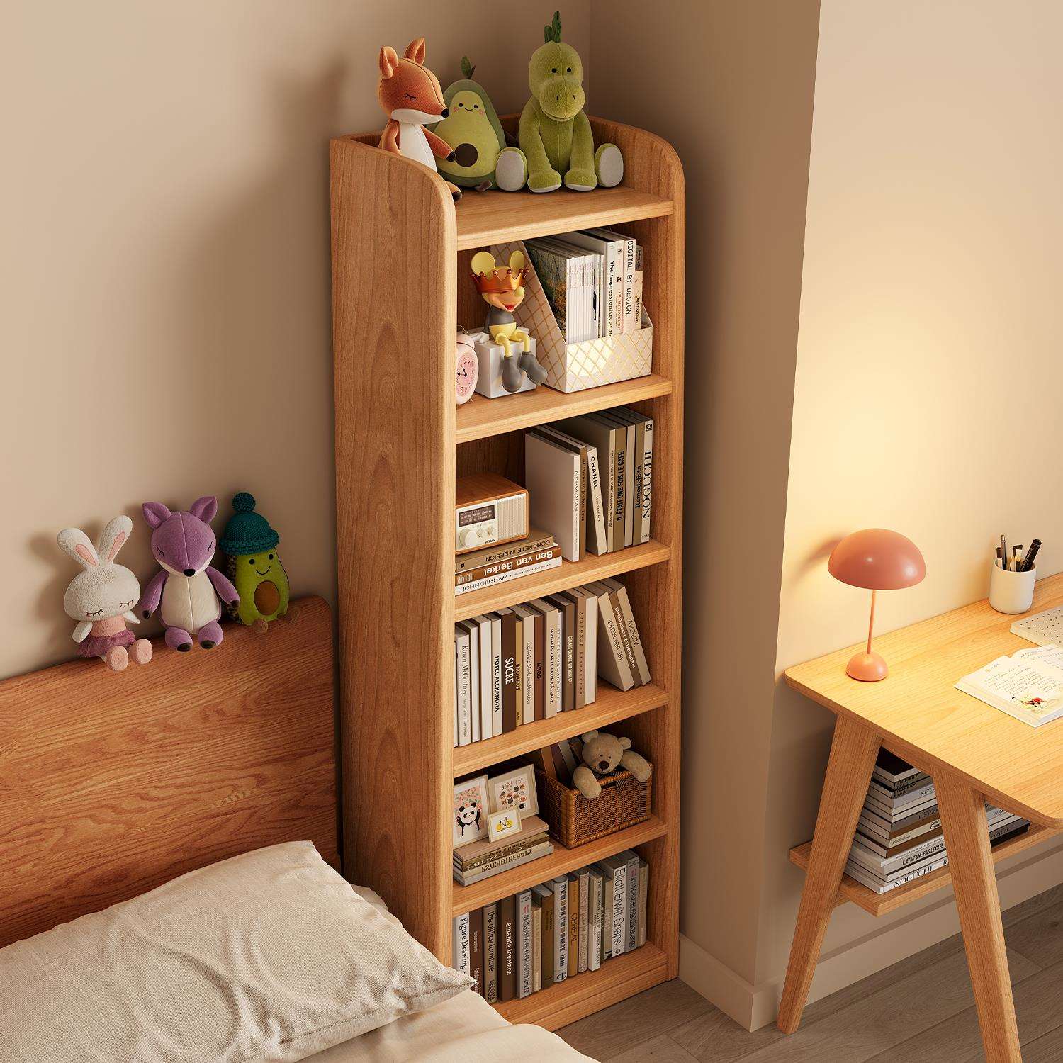 木转角书家用置物架客厅落地一体靠墙窄书柜卧室收纳柜简约窄柜子