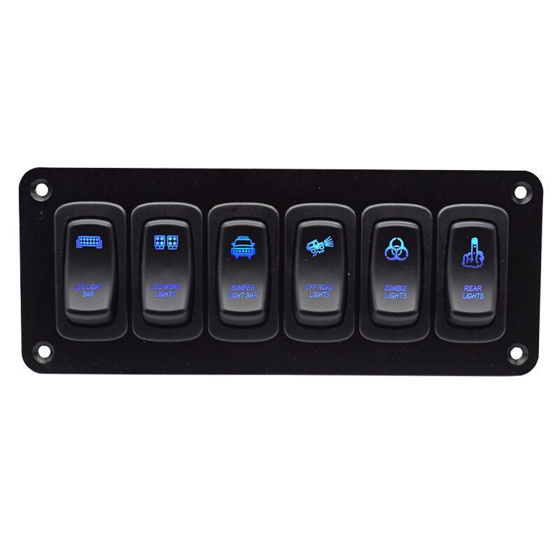 汽摩游艇改装新款6位ON-OFF组合面板翘板摇臂开关镭雕改装面板