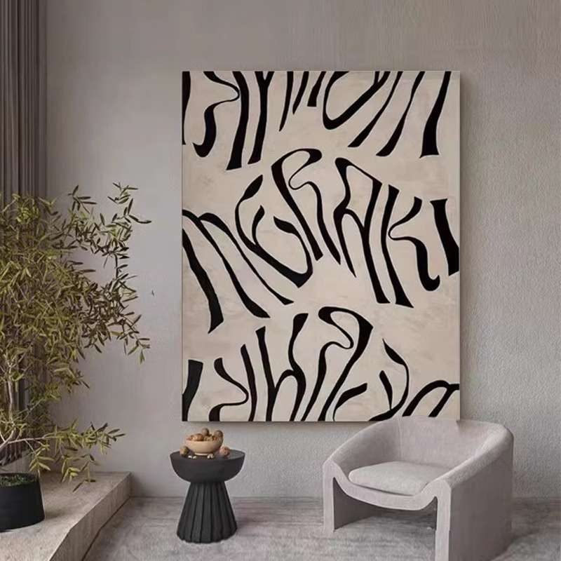 黑白油画轻奢极简抽象画纯手绘无框画客厅肌理装饰画玄关过道挂画图片