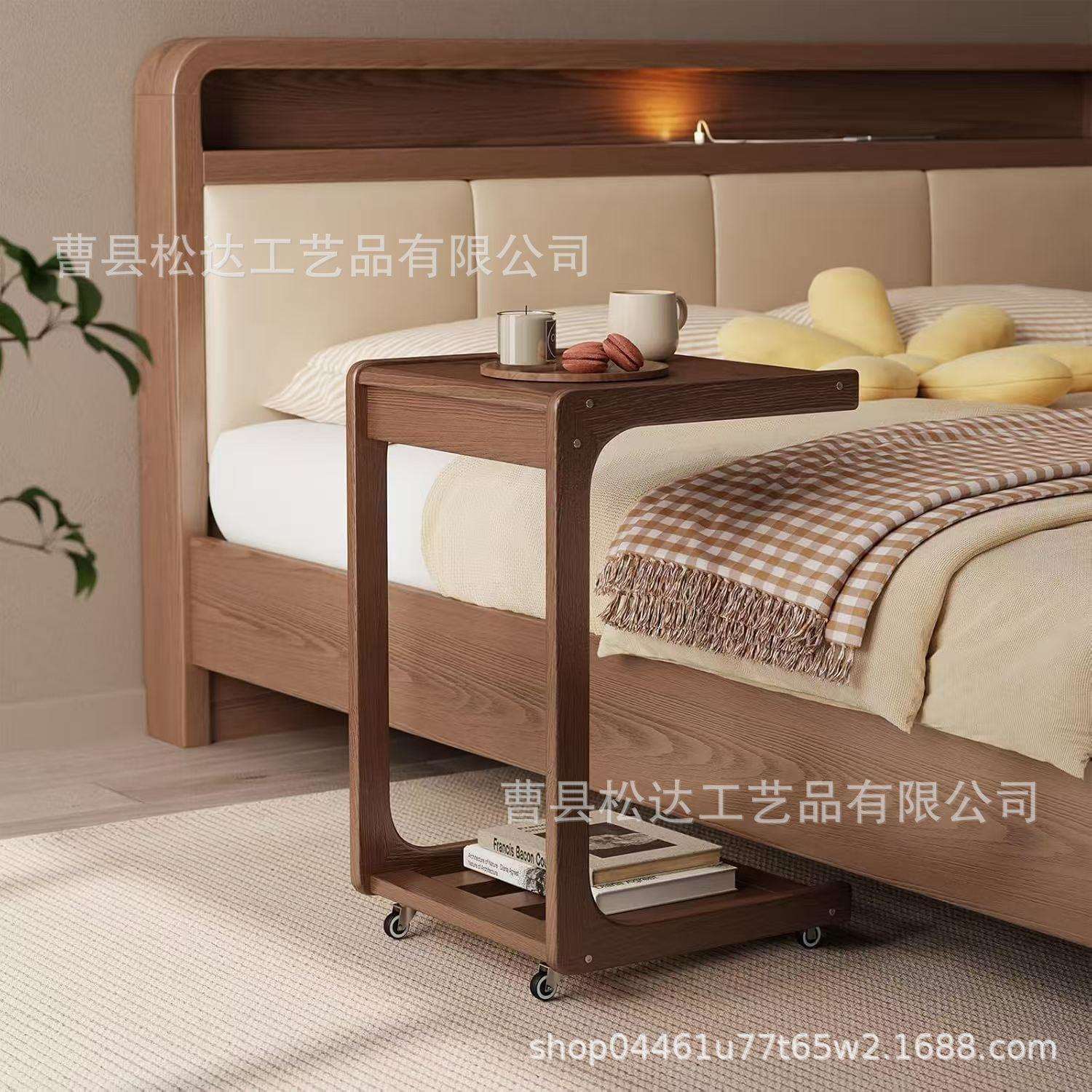 移动小茶几实木家用带轮子边几卧室床边多功能置物架床头柜边几