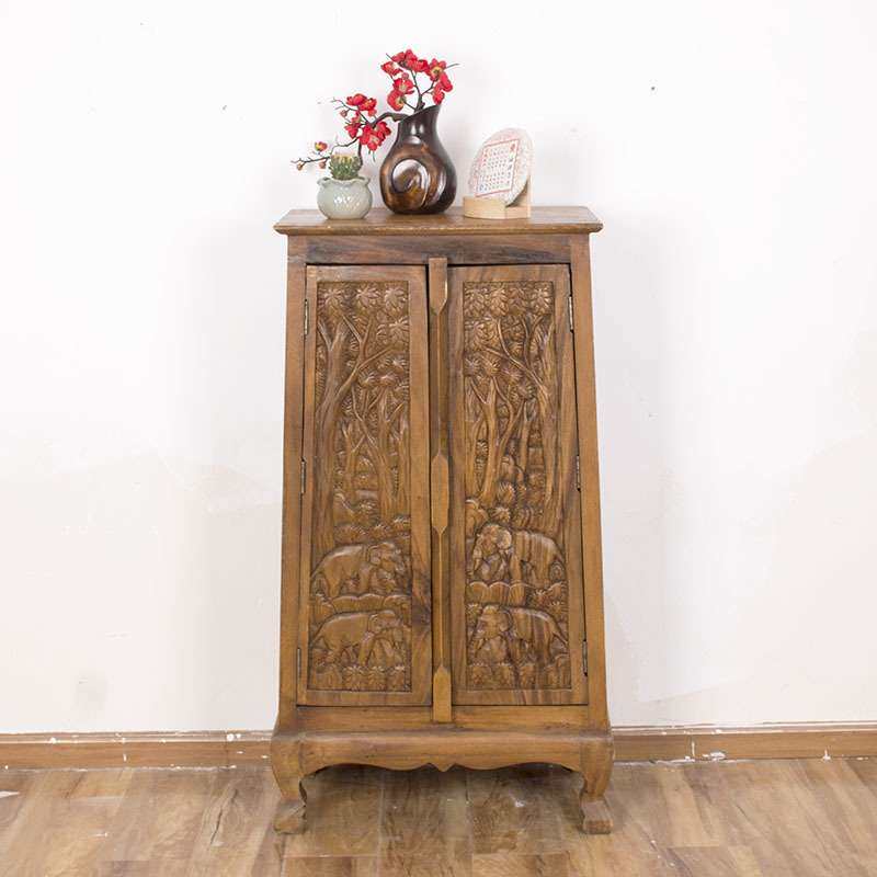 泰式实木大象雕花玄关柜柚木供桌收纳柜家用客厅门厅复古储物柜子