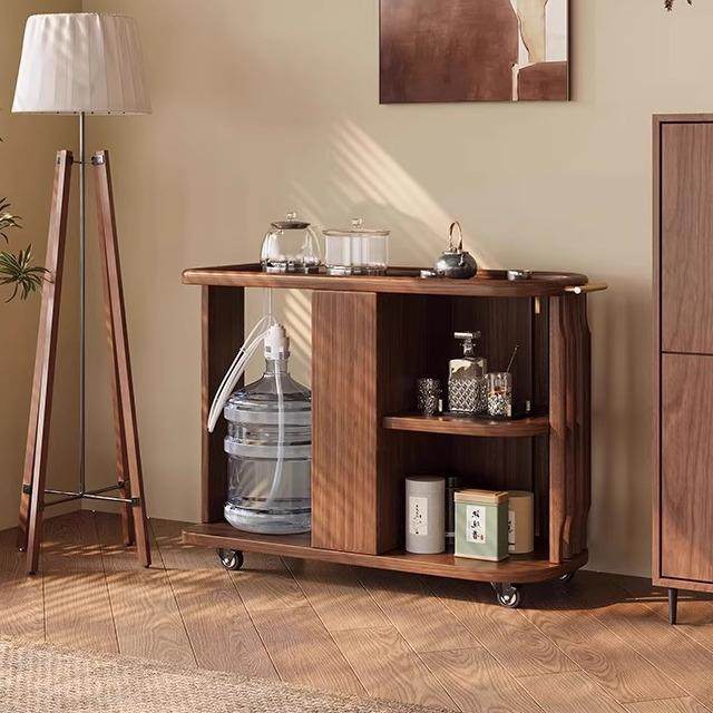移动茶桌小茶台烧水壶一体家用茶水柜全实木胡桃木茶边柜客厅边p^