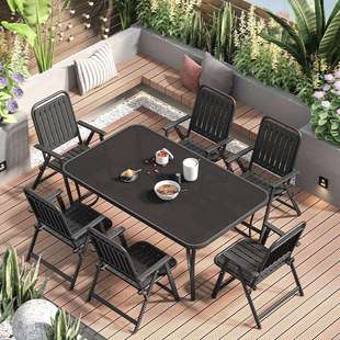 户外折叠桌椅组合钢化玻璃桌庭院露天防水防晒耐用阳台餐桌茶几