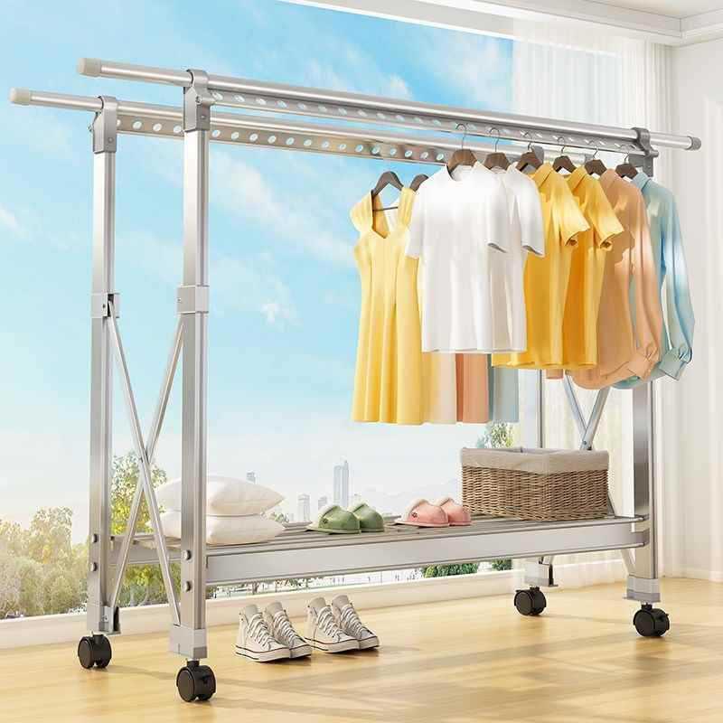 铝合金晾衣架落地折叠卧室内家用婴儿凉衣服架子阳台晒被子伸缩杆