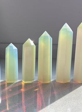 天然白粉黄水晶六棱柱子一公斤摆件紫晶单尖水晶柱原石