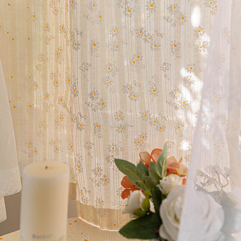 7L8K双层法式复古窗帘美式田园白色蕾丝纱帘公主风阳台飘窗小雏菊